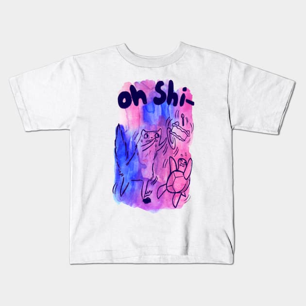 Oh Shi- Cat and Turtle Watercolor Kids T-Shirt by saradaboru